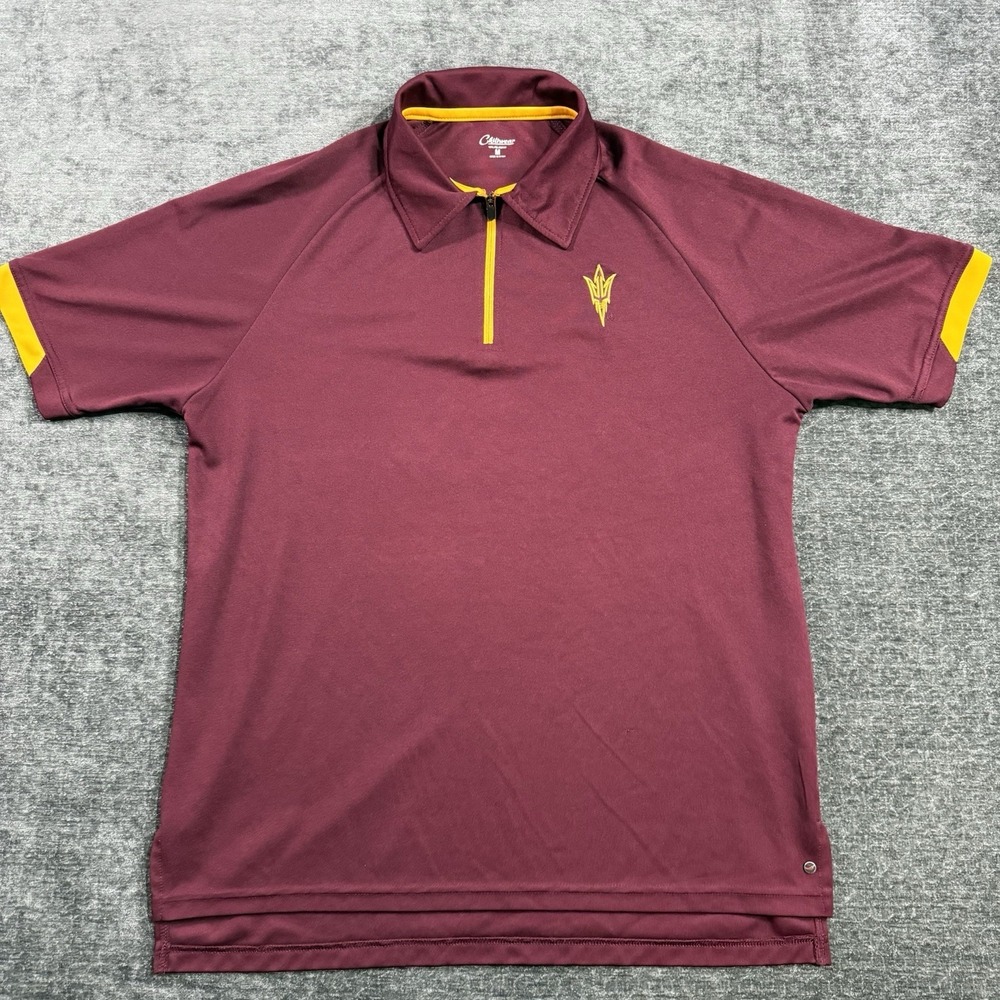 Chiliwear Arizona State Sun Devils Maroon Quarter-Zip Polo Shirt‎ Men's Size M